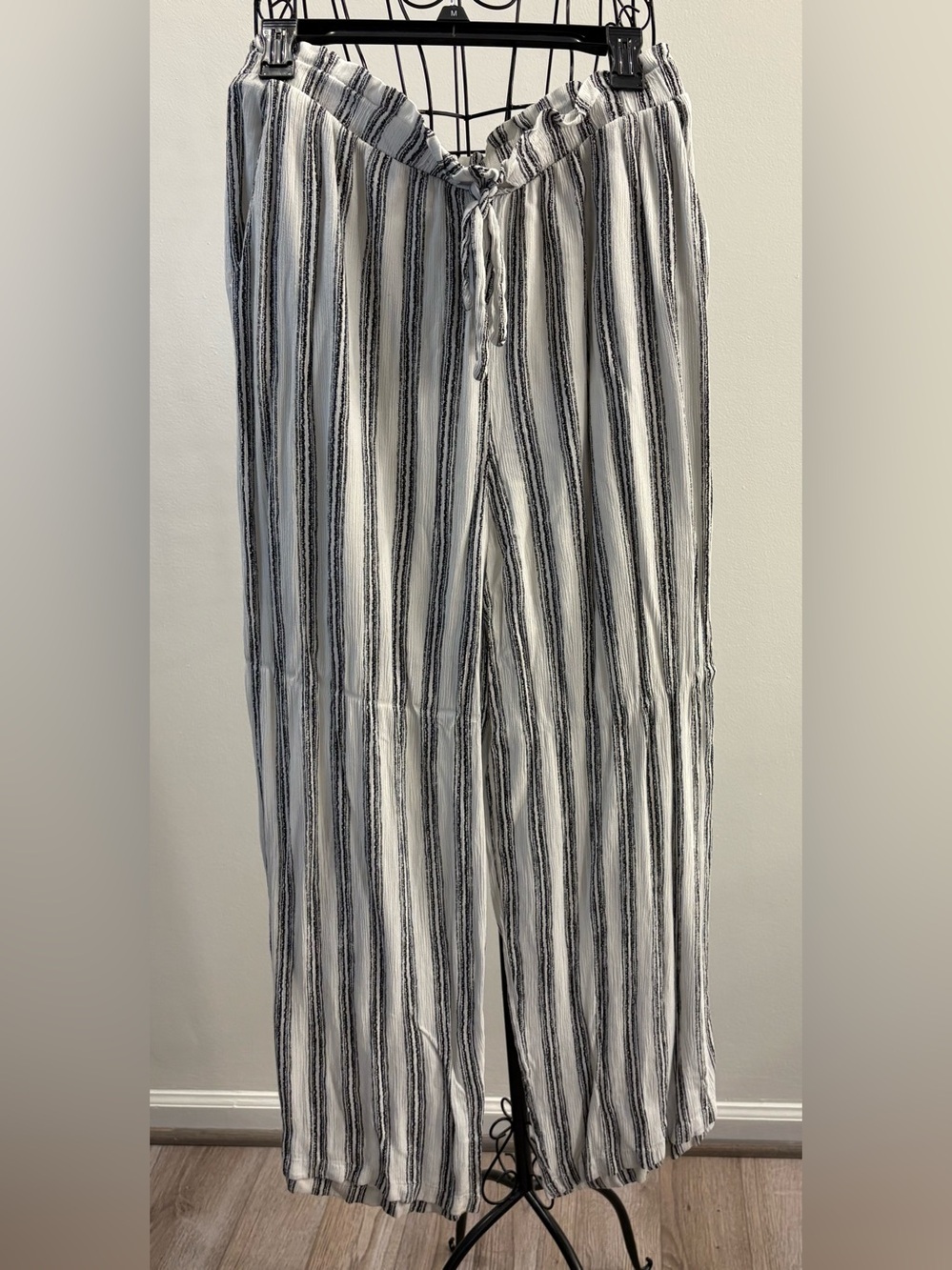 Xhilaration Black & White Vertical-Striped Wide-Leg Trousers